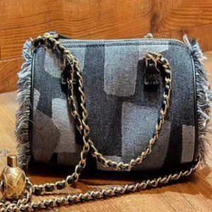 Denim chain shoulder messenger bag